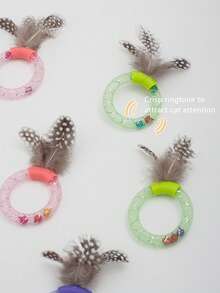 PETSIN Multi-Color Cat Toy With Rattle Sound, Feathers & Pearls - Interactive Cat Toy For Indoor Cat Exercise And Entertainment, Pet Supplies - Multicolor - View 3