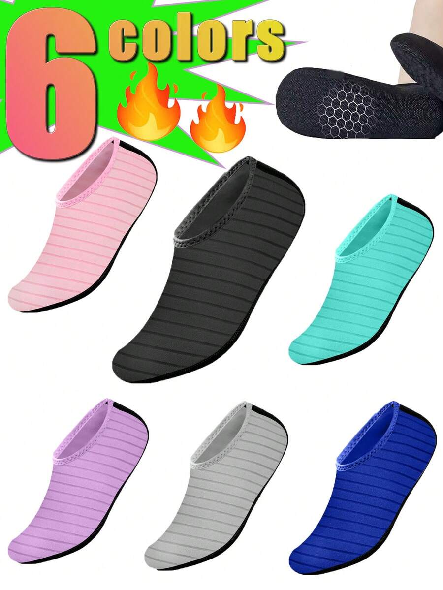 1pair Water Shoes,Beach Essential Water Shoe,Quick Dry Swimming Shoe,Soft Sole Beach Sock, Non-Slip Bottom Quick-Dry Water Sock,Ideal For Water Activities Like River Trekking, Swimming, Boating Fishing,Surfing, Yoga And Fitness, Very Breathable And Lightweight, Suitable For Summer Wear, Reduces Foot Burden, And Is Easy To Carry On The Beach - 彩色 - 查看 1