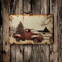 8x12 Inch Vintage Red Truck With Christmas Tree Metal Sign - Perfect For Holiday And Room Decor, Unique Party Gift Idea, Ideal For Room Decoration Home Decor Christmas Decorations