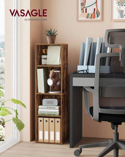 Bookshelf, 4-Tier Cube Bookcase, Storage Shelving Unit, Display Shelf, Open Compartments, 24 X 30 X 106 Cm, Living Room, Home Office, Bedroom, Rustic Brown