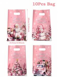 50 piezas Bolsas de regalo de Navidad, bolsas de plástico con diseño de Papá Noel y muñeco de nieve en color rosa, bolsas de fiesta y decoración navideña, suministros para fiestas de Navidad, bolsas de regalo pequeñas, bolsas de envoltura de regalos de Navidad, perfectas para regalos pequeños