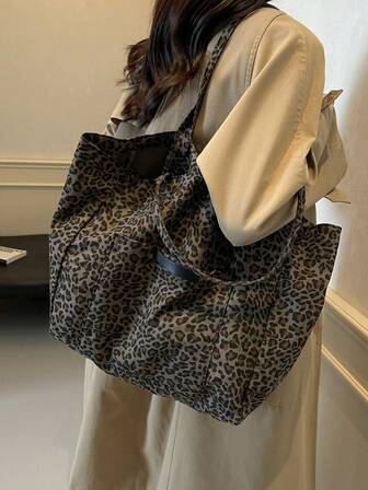 Autumn/Winter, New Fashionable High-Capacity High-End Feeling Korean Style Casual Minimalist Lightweight Versatile Retro Casual Leopard Print Backpack, Tote Bag, Shoulder Bag, Large Capacity Tote Handbag Suitable For Travel, Shopping, Dating, Women's Gift, Suitable For Teenagers, Female College Students
