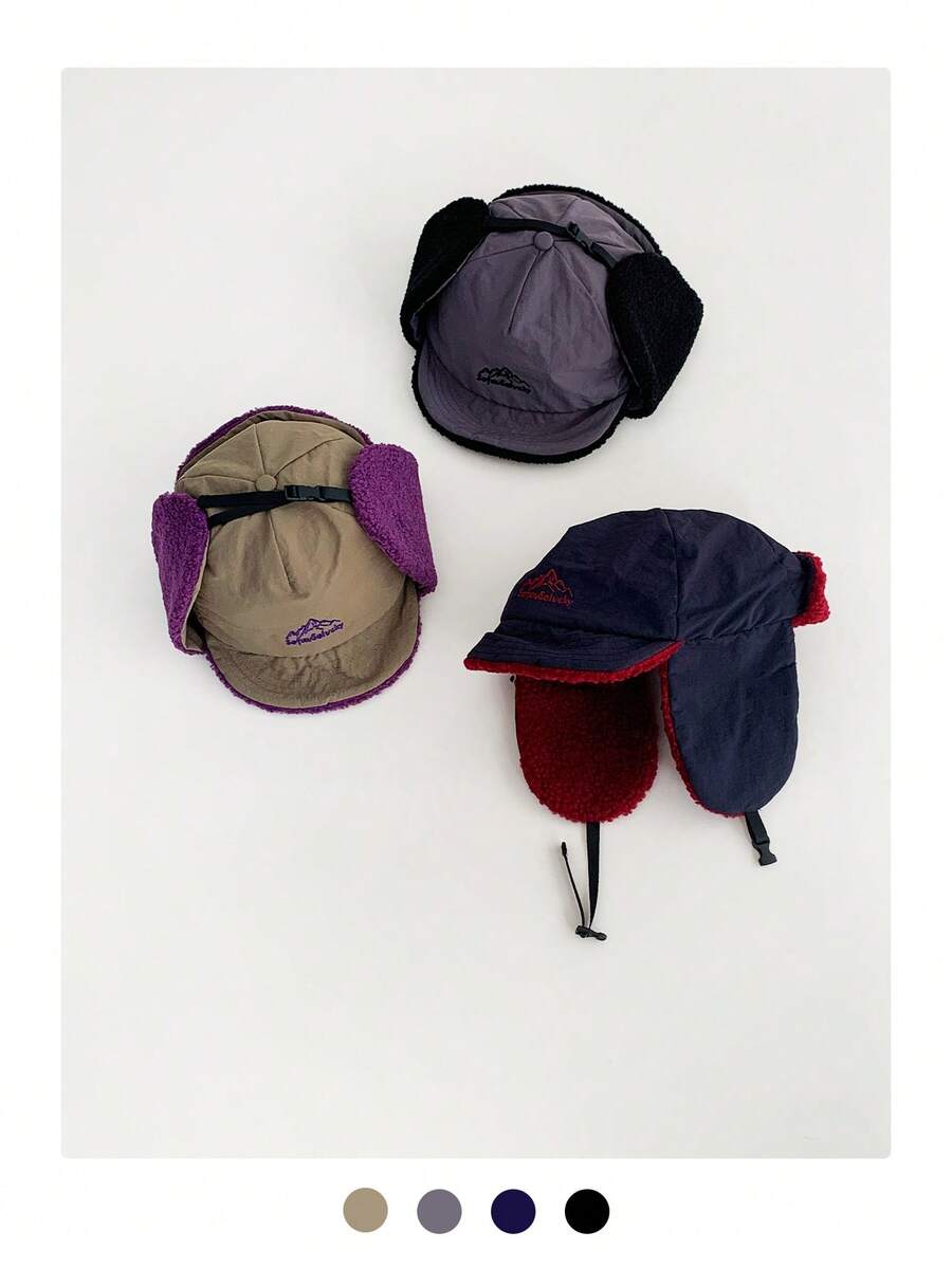 1pc Color Block Trapper Hat, Autumn/Winter Unisex Ear Flap Hat For Outdoor Cycling Warm Windproof Foldable Earflap Cap, Thickened Retro Workwear Earflap Hat, Winter Ski Hat, Aviator Hat