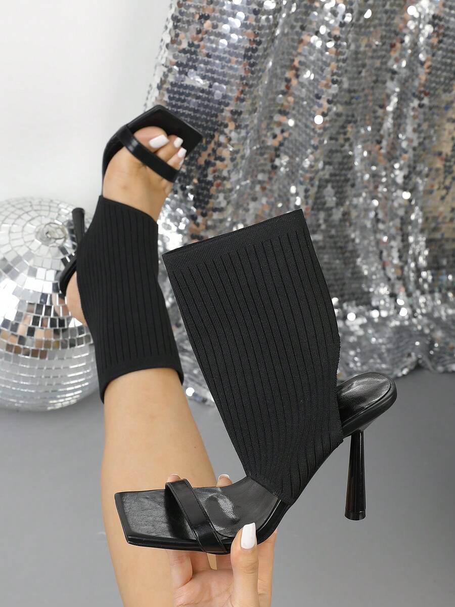 Women's Elegant Strap High Heel Sandals, Suitable For Commuting - Black - View 1