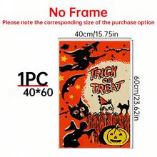 1 pièce Affiche sur canevas de sorcière volante, citrouille fantôme, style décoratif de festival des chats fantômes. Murales d'intérieur, impressions d'affiches, cadeaux muraux, chambre, bureau, salon, café, décoration murale, maison, décoration de dortoir, cadre photo au choix, décoration d'Halloween, décoration d'automne, décoration de chambre.
