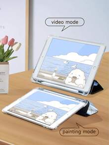 蓝白百合花纹平板电脑保护套，兼容 iPad 9.7/10.2/10.5/10.9/12.9/Pro 11（第十代）、Galaxy Tab S6 Lite 10.4、Kindle Paperwhite（第十二代，2024 年）、Kindle（第十一代，2022 年），柔软防震，带智能支架/自动唤醒/睡眠功能 - 彩色 - 查看 7