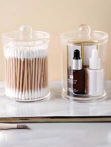 1pc Transparent Cotton Swab Dispenser Holder, 2-In-1 Divided Cotton Swab And Makeup Pad Organizer, Vanity Countertop Storage Box For Cotton Swabs, Pads, Floss - Multicolor - View 11