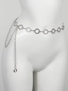 时尚简约几何圆形水钻合金腰链连衣裙 - 銀色 - 查看 8