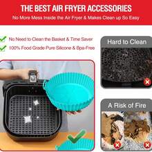2pcs Square Silicone Air Fryer Liners - 8 Inch Reusable Air Fryer Pan - Air Fryer Accessories - 4 To 7QT Oven Microwave Accessories (Red + Blue) - Circle (red + Blue) - View 5
