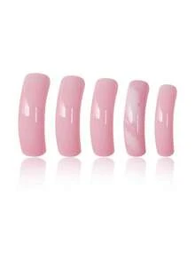 A Box Of 20 Press-On Full Coverage False Nails, Square Long Curved Shape With Pink Color And French Black Edge Design, Making Fingertips Look More Simple And Romantic, Fashionable And Versatile Suitable For All Women's Daily Wear, Comes With Nail File And Gel.