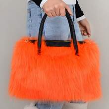 Furry Shoulder Bag For Women Fuzzy Faux Fur Large Tote Handbag Cute Soft Fluffy Purse Fluffy Women's Handbag Soft Faux Fur Cute Women's Fur Bag Suitable For Shopping And Traveling Women's Faux Fur Shoulder Handbags Tote Bag Satchel Furry Purse For Women, Faux Fur Bag Y2k Purse Fluffy Tote Bag Fuzzy Crossbody Handbags - 橘色 - 查看 8
