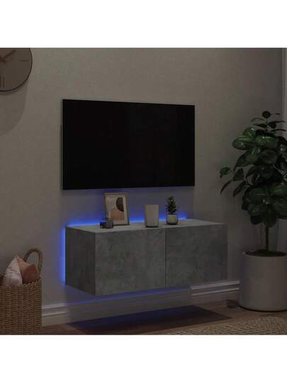 VidaXL TV Wand Unit LED Lighting 80x35x31 Cm Concrete Grijs view 3
