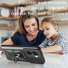 Funda para Xiaomi POCO X7 PRO 5G/Redmi A1/A2/Redmi 14C/Poco X4 Pro 5G con lente de cámara deslizante y soporte - Negro - Ver 3