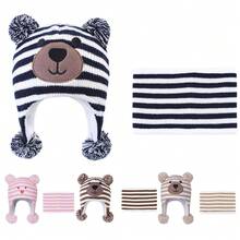 Baby Hat Scarf Set Winter Toddler Beanie Warm Infant Scarves Ears Earflap Hats For Baby Boys Girls