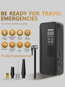 1pc 150 PSI Portable Air Compressor For Car Tires, Fast Inflation, Large Capacity Rechargeable Battery, Digital Pressure Gauge With LED Light, Convenient To Use, Longer Lifespan, Wireless Car Air Inflator With 5 Accessories, Suitable For Cars, Bicycles, Motorcycles And Sports Balls