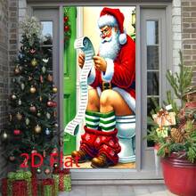 2D Flat Christmas Door Banner, 1PC Christmas Door Hanging, Surprising Elves, Christmas Door Decorative Fabric, New Year Festival Door Curtain, Atmosphere Door Curtain, Christmas Door Hanging, Interior Door Decoration, Bathroom Door Banner, Wear-Resistant Polyurethane Fiber