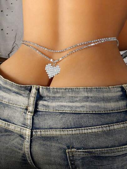 1 pieza Glamorosa cadena para la cintura con dije con forma de corazón con rhinestones para decoración corporal de mujeres
