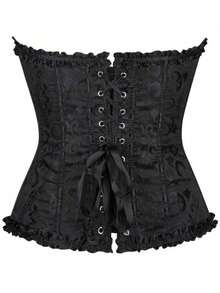 1pc Women's Jacquard Waist Cincher, Lace Button Back Tie Adjustable Corset, Suitable For Halloween, Party
