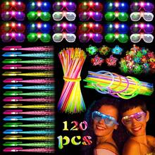 [LED Neon Party Supplies] 120pcs LED Neon Party Supplies - Light-Up Glasses, Wristbands, Fiber Optic Sticks And Stick Bracelets For New Year, Weddings, Concerts And Birthday