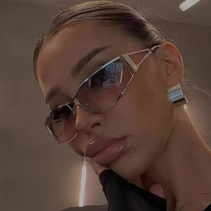 LVIOE Y2K Fashion Women's Glasses - Retro 2000s Metal Frame Lenses, Lightweight And Durable Outdoor And Daily Wear Accessories, High-End Glasses, Fashionable , Essential For Style Enthusiasts - A3 金色框 棕色鏡片 - 查看 1