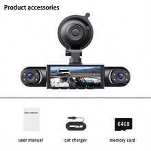 1pc 360° 3-Channel Car Dash Cam - Front 1080P & Rear/Left/Right 720P, 3.16" IPS Display, Night Vision, 24H Parking Mode (G-Sensor/Motion Detection),  Music Player, Supports 64GB Card (32GB Included) - 三路顯示 - 查看 11