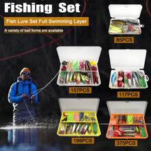107-Piece Fishing Tackle Set With Spinners, Jigging Bait, Jigging Tips, Sinkers, Hooks, And Storage Case - Colorful Freshwater And Saltwater Combo Pack With Split Rings And Scented Lures - Perfect Starter Kit For Bass, Pike, Trout, And Walleye Fishing, Includes Tackle Box Equipment Including Pike Lures, Diving Lures, Saltwater Bait, And Small Game Baits - 107件/套 - 查看 3