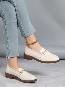 Giày lười đế bằng mũi tròn dành cho nữ, giày thường ngày màu mơ/nâu đa năng cho mùa xuân, mùa thu, mùa thu, mùa thu và mùa đông - Màu be - Xem 4