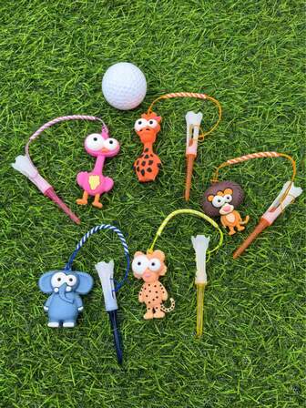 1 件高尔夫球座，带可爱大眼动物吊坠，软橡胶头高尔夫球座，防丢失
