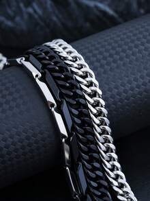 2pcs Men's Black Stainless Steel Cuban Link Chain Necklace, Minimalist Punk Gothic Style, 55cm Length, Suitable For New Year Gift, Daily Wear, Gift For Boyfriend