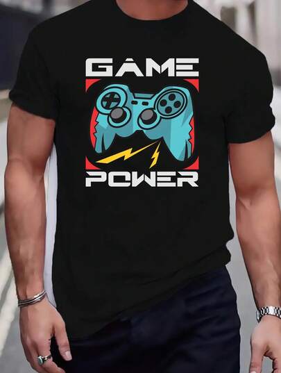 Camiseta creativa para hombres con estampado gráfico de consola de juegos, camiseta de manga corta casual con cuello redondo, ropa de hombre para verano al aire libre
