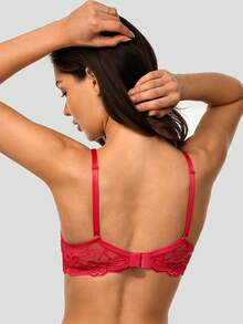 Wingslove 性感情人节聚拢文胸，女士加厚钢圈提拉文胸，蕾丝侧边，可调节肩带，柔软舒适内衣 - 紅色 - 查看 3