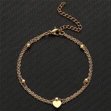2 Piece Set Women's Stainless Steel Chain Anklet Trinkets Ankle Bracelet For Women , Silver/Gold Tone, Ankle Bracelet Hypoallergenic Women's Gold/Silver Ankle Bracelet, 14K Gold Anklet Waterproof Cuban Chain Heart Beaded Herringbone Rhinestone Anklet Set Layered Anklet Bracelet Women Gold Jewelry Gift Women Sterling Silver Adjustable Anklet, Heart Shaped Handcuff Ankle Bracelet, Summer Foot Jewelry, Stainless Steel/Gold Plated Anklet Love Anklet Personality Double Layer Simple Beach Anklet Accessories Women's Foot Jewelry - Vàng - Xem 2
