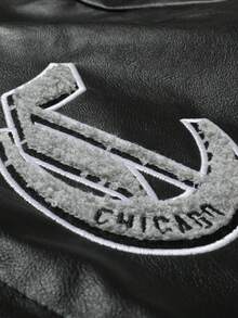 Giacca da baseball nera da uomo, di alta qualità, con ricami, in stile moda di strada, abbigliamento sportivo casual classico retrò, patchwork in pelle sintetica, maniche lunghe, stile hip-hop, motociclista, grunge, autunno/inverno