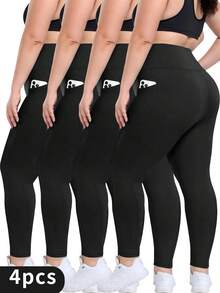 4-Pack Plus Size High Waisted Yoga Pants With Pockets - Tummy Control Workout Tights, Buttery Soft & Squat Proof | Perfect For Summer Outfits For Women, Vacation Wear & Spring Outings - 4 cái (màu đen) - Xem 1