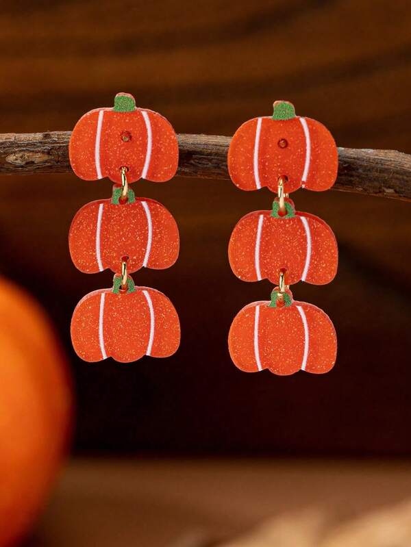 1 Pair Acrylic Fall Pumpkin Dangle Earring - Autumn Harvest Season Thanksgiving Holiday Earrings Jewelry Gift For Women & Girls