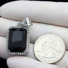 18-36"MEN Stainless Steel 3mm Silver/Gold Plated Box Chain Rhinestone Pendant - Đá quý bạc + đen - Xem 4