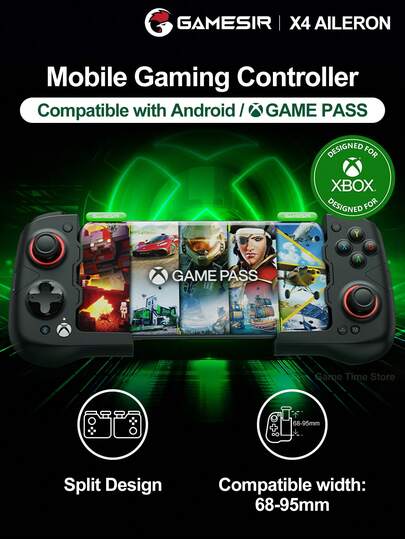  Controlador de juego izquierdo y derecho Android Gamesir, Microsoft Official Authorized X4 Aileron, compatible con Game Pass, STADIA, XCloud, GeForce Now Cloud Gaming, incluye bolsa de transporte, negro, plegable, con joysticks de efecto Hall y botones de gatillo, iluminación RGB de 16,8 M, de bolsillo para un transporte fácil, botones de microinterruptor de grado esports, 2 botones personalizables