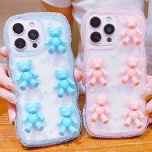 Thick Anti-Drop Wavy Bling Rhinestone Edged Phone Case - Pink Diamond Bear - View 3