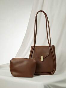 2025 Fashionable High-Quality Large Capacity Tote Bag, Casual Minimalist Shoulder Bag For Travel Winter Gifts - Coffee Brown - View 2