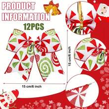 12pcs Vintage Christmas Ribbon Bows - Large Hanging Ornaments, Suitable For Trees, Gifts And Parties - Perfect Choice For Holiday Celebrations - Multicolor - View 3