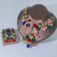 1 Set Elegant Women's Jewelry Set, Necklace Earrings 3 Pieces Set, Rhinestone Encrusted, Fashionable Luxury Jewelry Set, Suitable For Bride, Wedding, Banquet, Formal Occasions