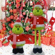 1pcChristmas Telescopic Standing Figure Christmas Decoration Grinch Green-Haired Monster Figurine Home Decor Christmas Decorations Room Decor