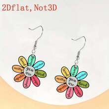 2D Floral Motivational Acrylic Pendant Earrings, Lightweight Colorful Earrings - Suitable For Women's Casual Daily Wear, Also A Perfect Gift For Holidays And Anniversaries - Multicolor - View 2