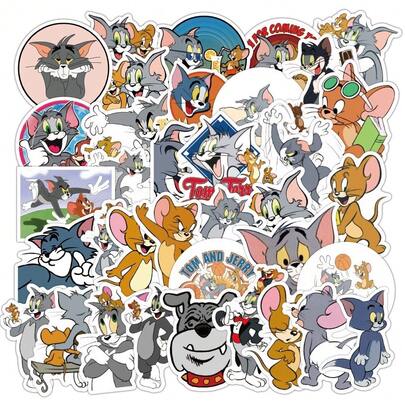 TOM AND JERRY. Adesivos Tom e Jerry com 50 peças - Designs divertidos de desenho animado, ideais para artesanato infantil, scrapbook e decoração diária, adesivos temáticos adoráveis