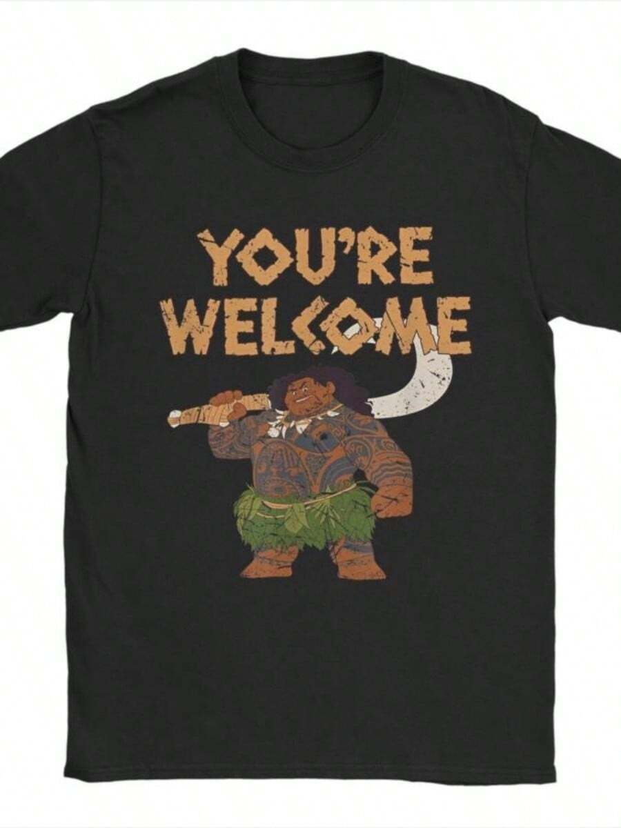 Moanas Maui Confident Pose You're Welcome Graphic Print T Shirt Men Women  Cotton  Tee Shirt Clothing - 黑色 - 查看 1