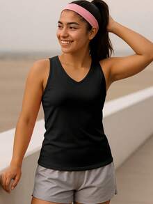 Women's Fitness Criss-Cross Strap Sports Tank Top, Gym Workout Casual Sleeveless Shirt - Black - View 5