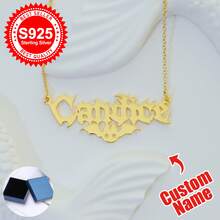 1pc S925 Sterling Silver Custom Gothic Name Necklace With Halloween Motifs - Personalized Jewelry For Friends, Goth Enthusiasts & Self - Perfect For Halloween Parties, Daily Edgy Looks & Festive Gifting Occasions