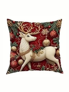 1/2/4Pcs Christmas Throw Pillow Covers Single-Sided Print - Santa, Reindeer, Snowman, And Tree Designs - Throw Pillow Covers - With Hidden Zipper Closure - Machine Washable - For Living Room And Office Decor - Multicolor - View 14