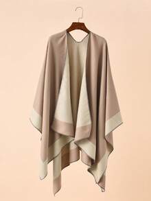 1pc Elegant Color Block Poncho Shawl, Autumn/Winter For Dress