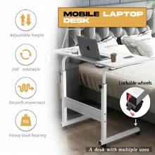 PORIYA 360° Mobile Laptop Desk  Adjustable Bedside & Portable Computer Stand With Lockable Wheels | Study, Work, Gaming Anywhere - trắng - Xem 8